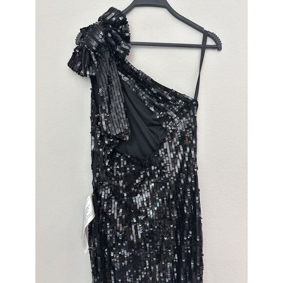 NWT Mac Duggal Black Sequined One-Shoulder Evening Gown Dress Size 0 - Picture 8 of 10
